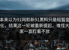 本来以为91网和新91黑料只是短暂变化，结果这一轮被重新提起，难怪大家一直盯着不放