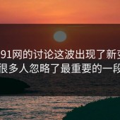 围绕91网的讨论这波出现了新变化，很多人忽略了最重要的一段