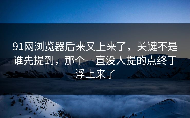 91网浏览器后来又上来了，关键不是谁先提到，那个一直没人提的点终于浮上来了