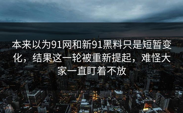 本来以为91网和新91黑料只是短暂变化，结果这一轮被重新提起，难怪大家一直盯着不放