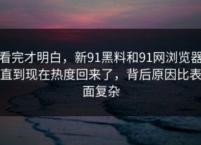 看完才明白，新91黑料和91网浏览器直到现在热度回来了，背后原因比表面复杂