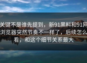 关键不是谁先提到，新91黑料和91网浏览器突然节奏不一样了，后续怎么看，和这个细节关系最大