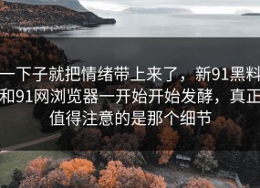一下子就把情绪带上来了，新91黑料和91网浏览器一开始开始发酵，真正值得注意的是那个细节