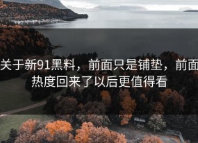 关于新91黑料，前面只是铺垫，前面热度回来了以后更值得看
