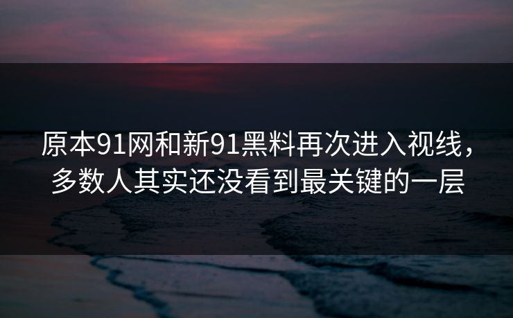 原本91网和新91黑料再次进入视线，多数人其实还没看到最关键的一层